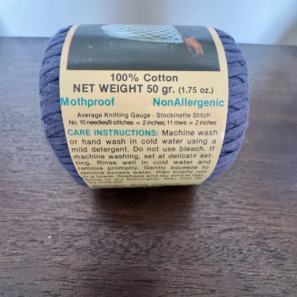 VTG Craft Yarn 1985 3 Rolls Purple 2 Blue Mothproof Made Italy 50 Grams Cotton